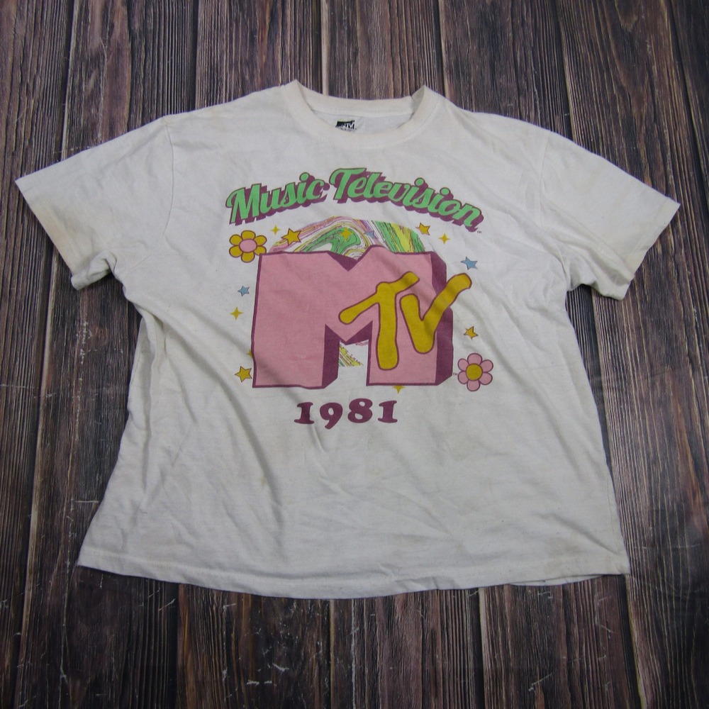 MTV Graphic T-Shirt Mens 2X White 1981 Music Television Retro Logo Tee